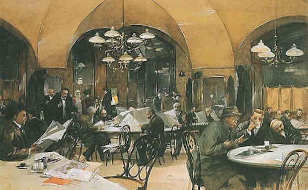 "Im Caf Griensteidl" - Quadro di Reinhold Vlkel (1896)