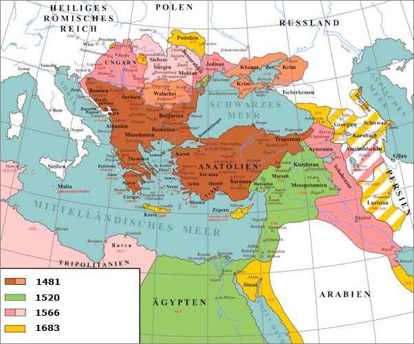 L'espansione dell'impero ottomano tra il 1481 e il 1683