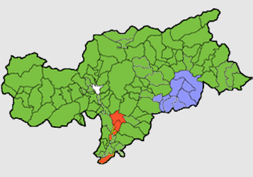 La distribuzione dei tre gruppi linguistici pi importanti in Alto Adige